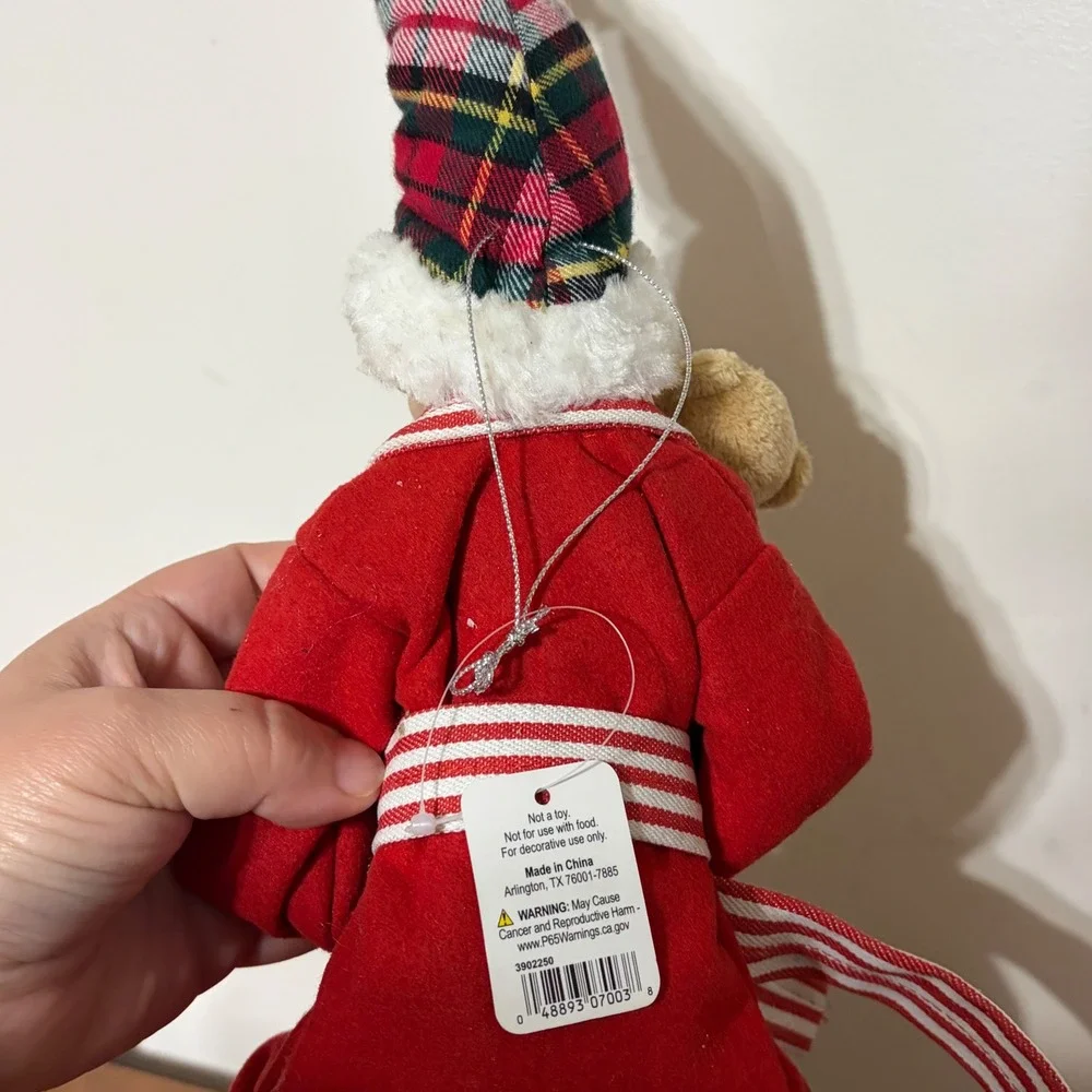 Raz Imports Christmas Elf Shelf Sitter Set Red Plaid Pajamas‎ Moose Slippers NWT